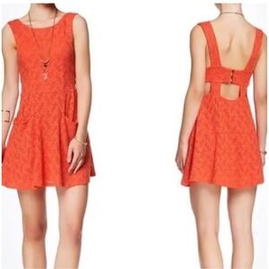 Free People Lace Poppy Stretch Dress Orange Side Cut Out Tank Top Stretchy Large